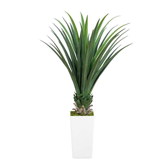 Michaels, 4ft. UV Resistant Artificial Spiked Agave Plant in White Tower Planter (Indoor/Outdoor) – Category: Trees & Floor Plants